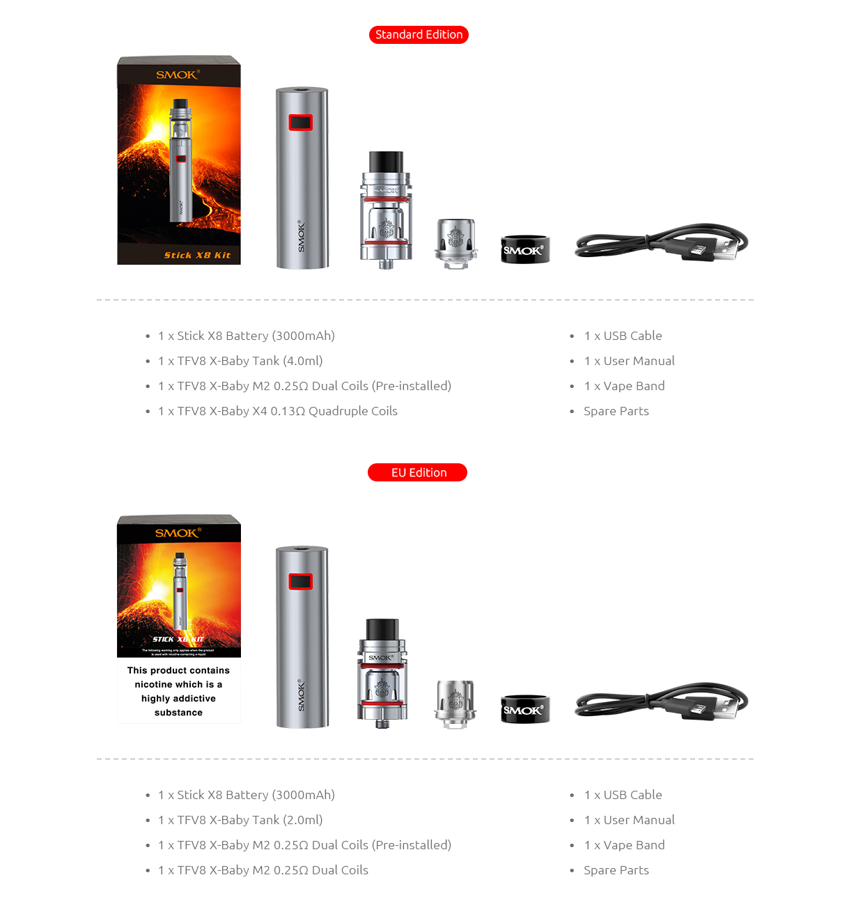 The Kit Includes in SMOK Stick X8 Kit