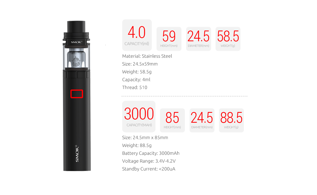 Specifications - SMOK Stick X8 Kit 