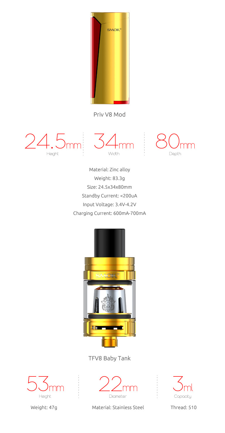 Specification of SMOK Priv V8 