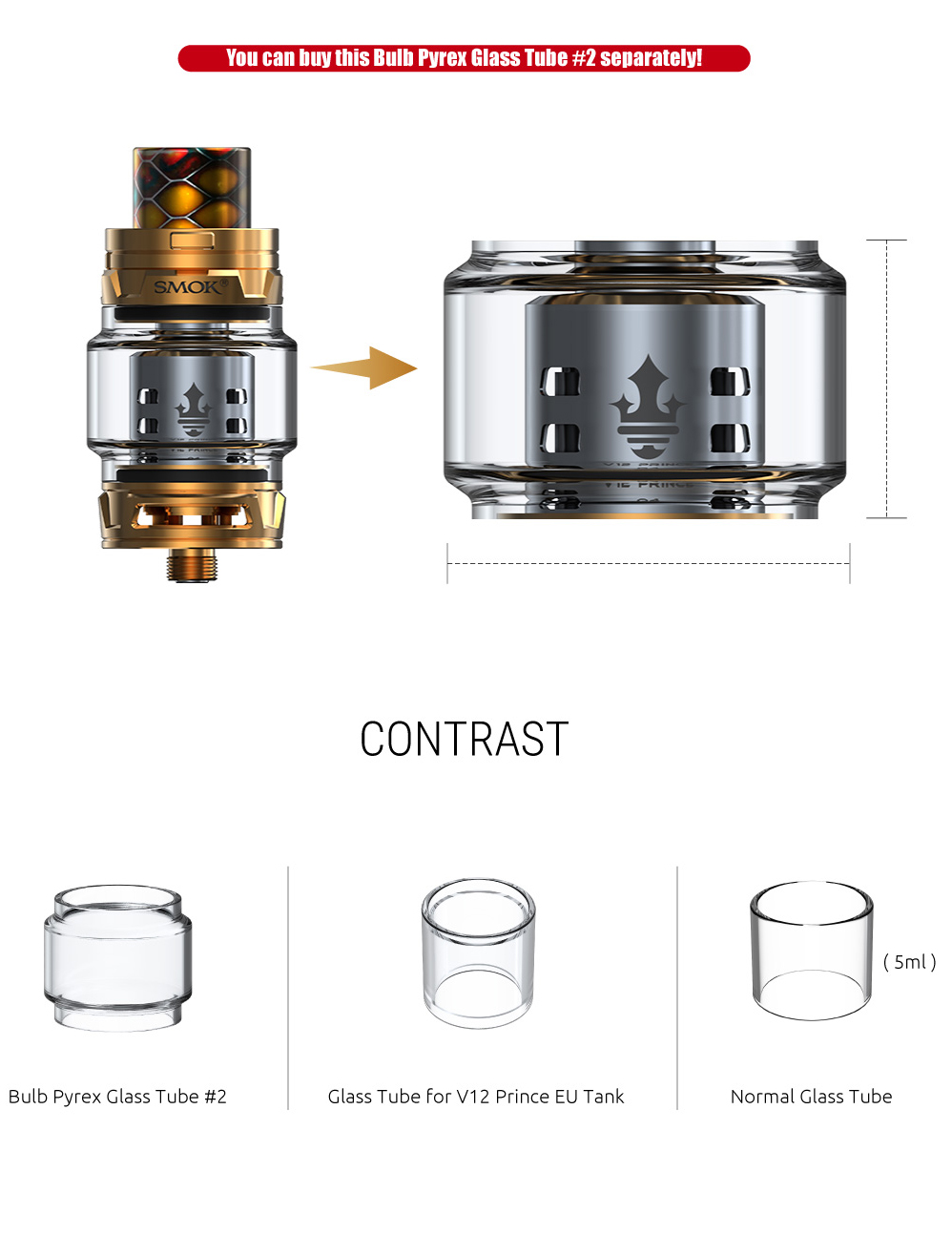 Convex Glass Tube for SMOK TFV12 Prince