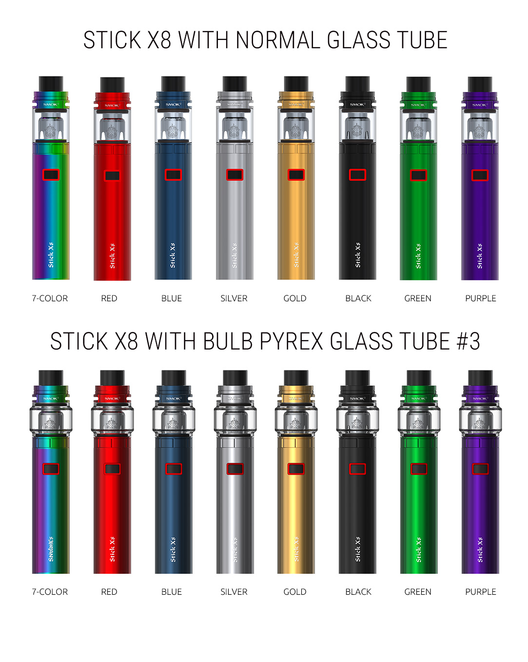 SMOK Stick X8 Kit With Normal Glass Tube and Bulb Pyrex Glass Tube