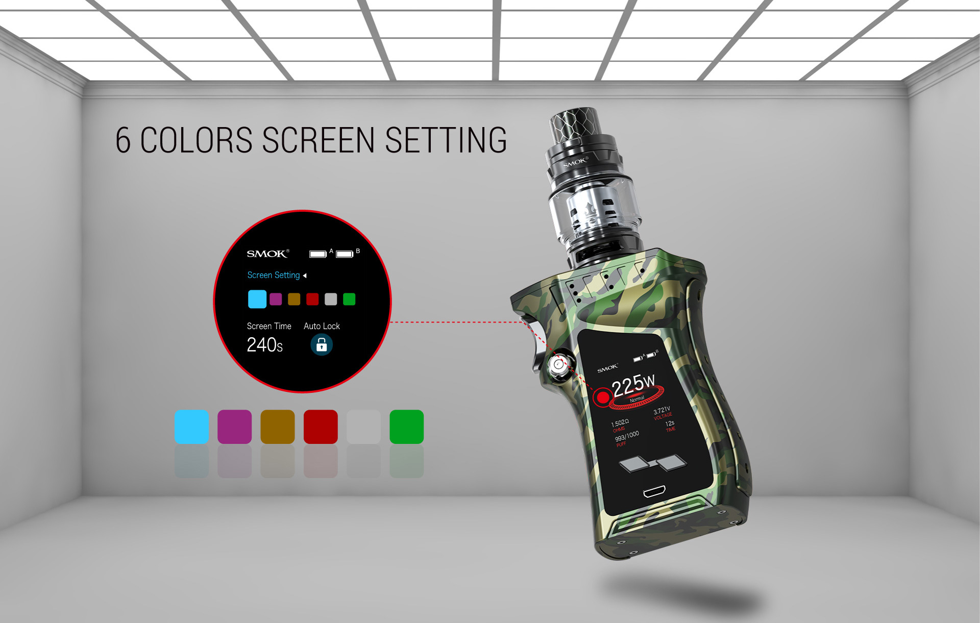 SMOK Mag 225W Kit&Mod Has 6 Colors Screen Setting