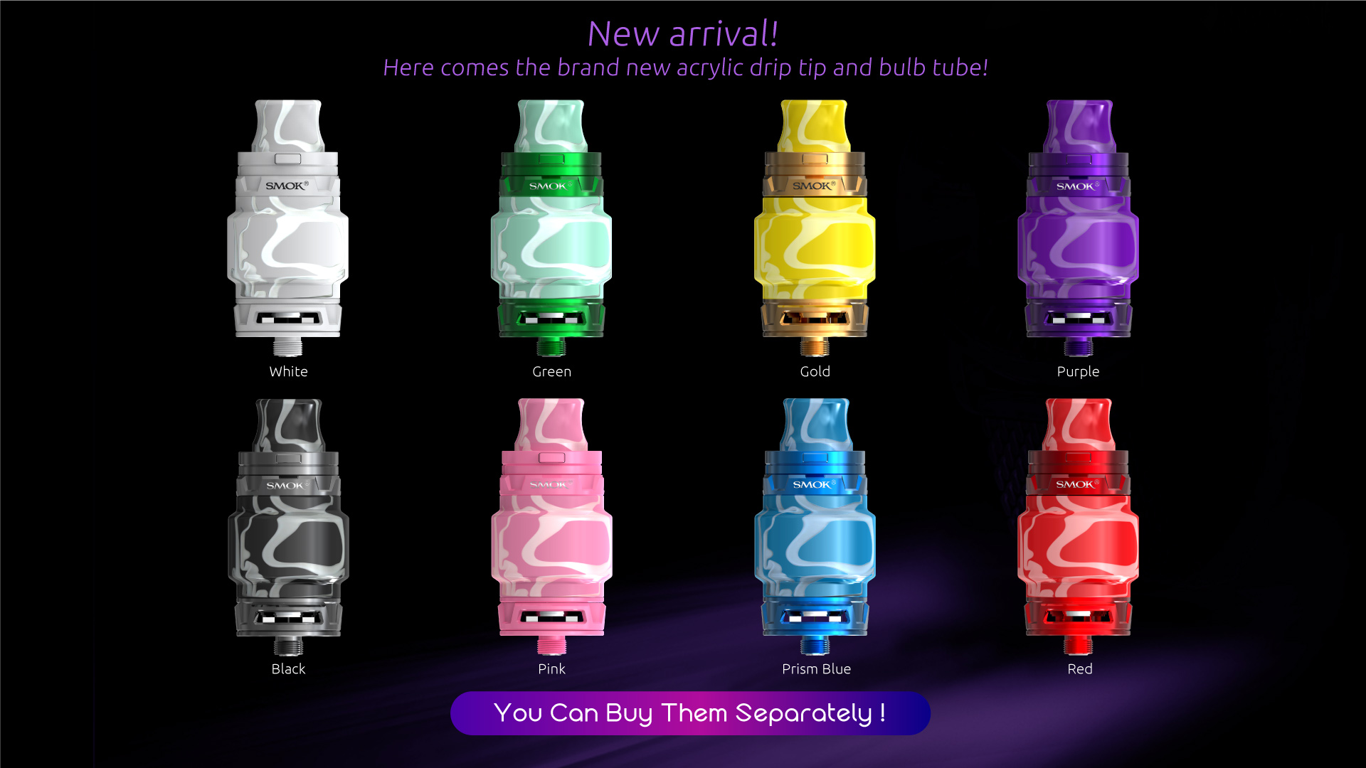 8 Colors of Acrylic Drip Tips and Bulb Tube for SMOK TFV12 Prince