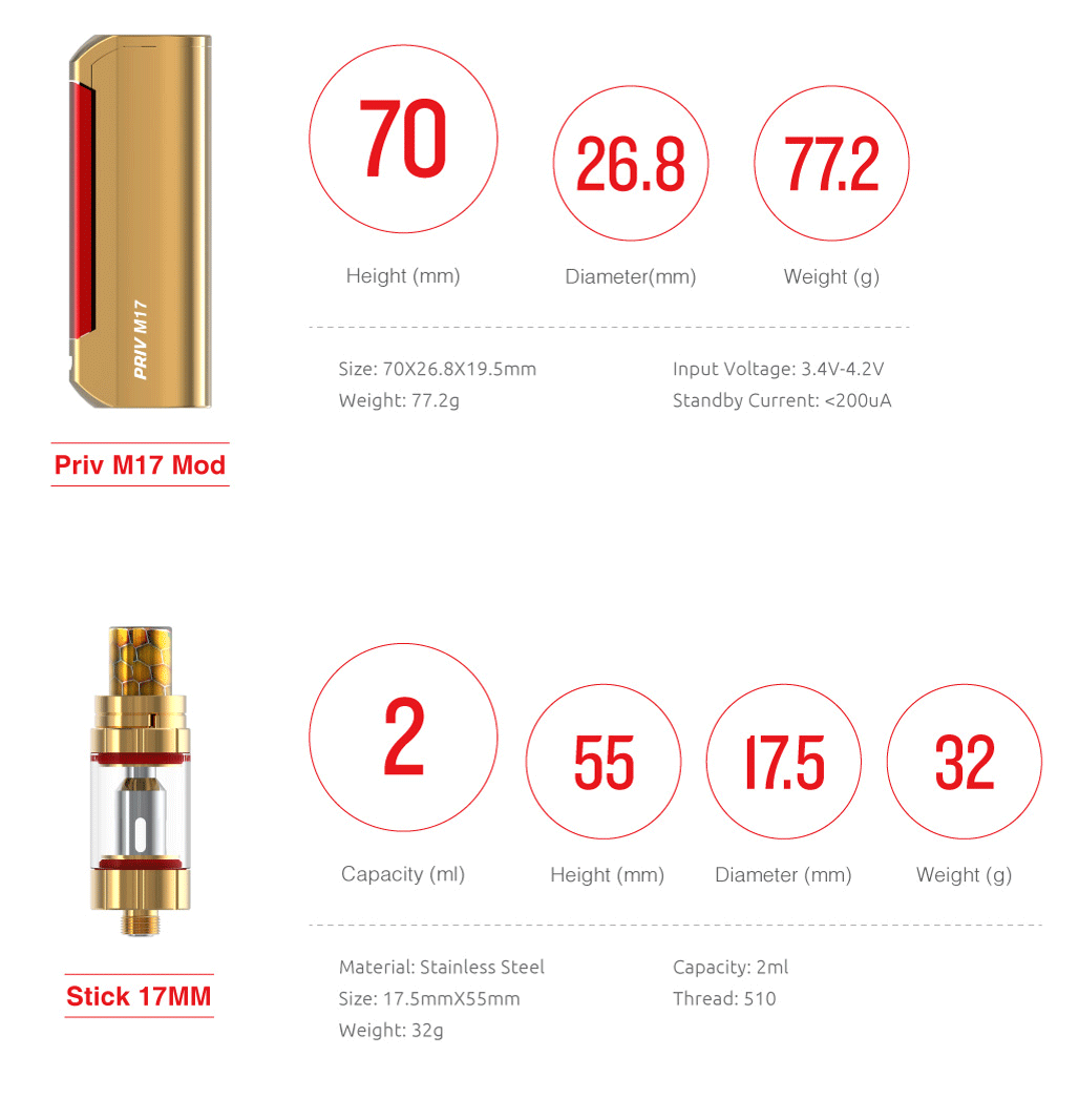 Specifications pf SMOK Priv M17 Kit 