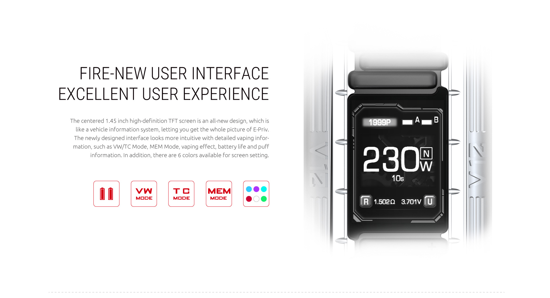 Fire-New User Interface Excellent User Experience - SMOK E-Priv Kit