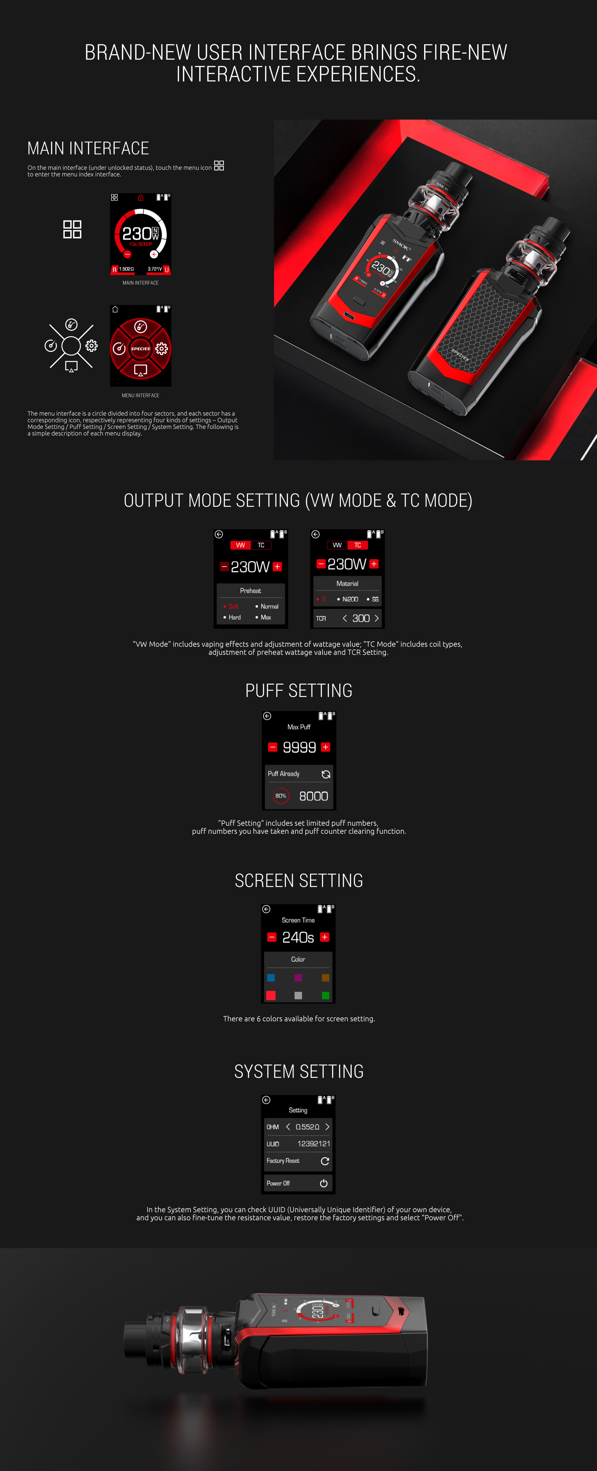 New UI and Mode Setting of SMOK Species Kit