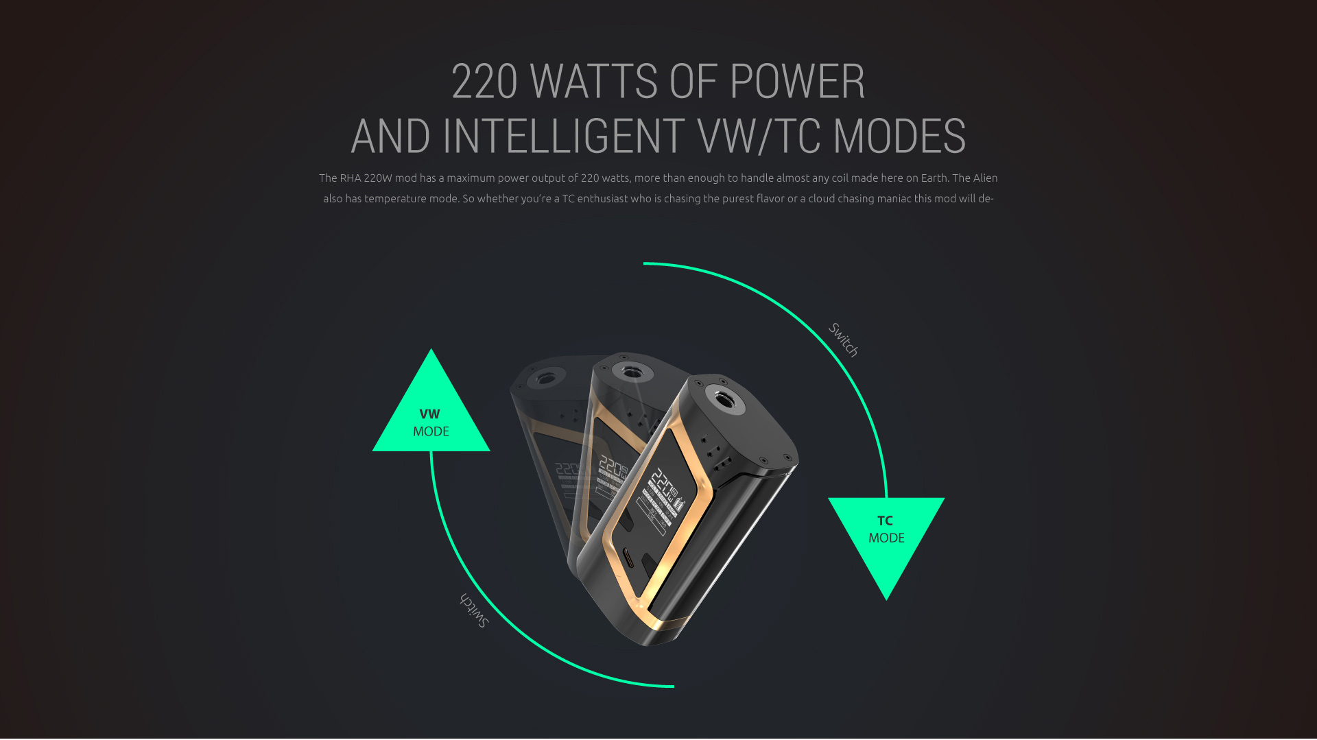 SMOK RHA 220W Battery with 220 Watts of Power and Intelligent VW/TC Modes