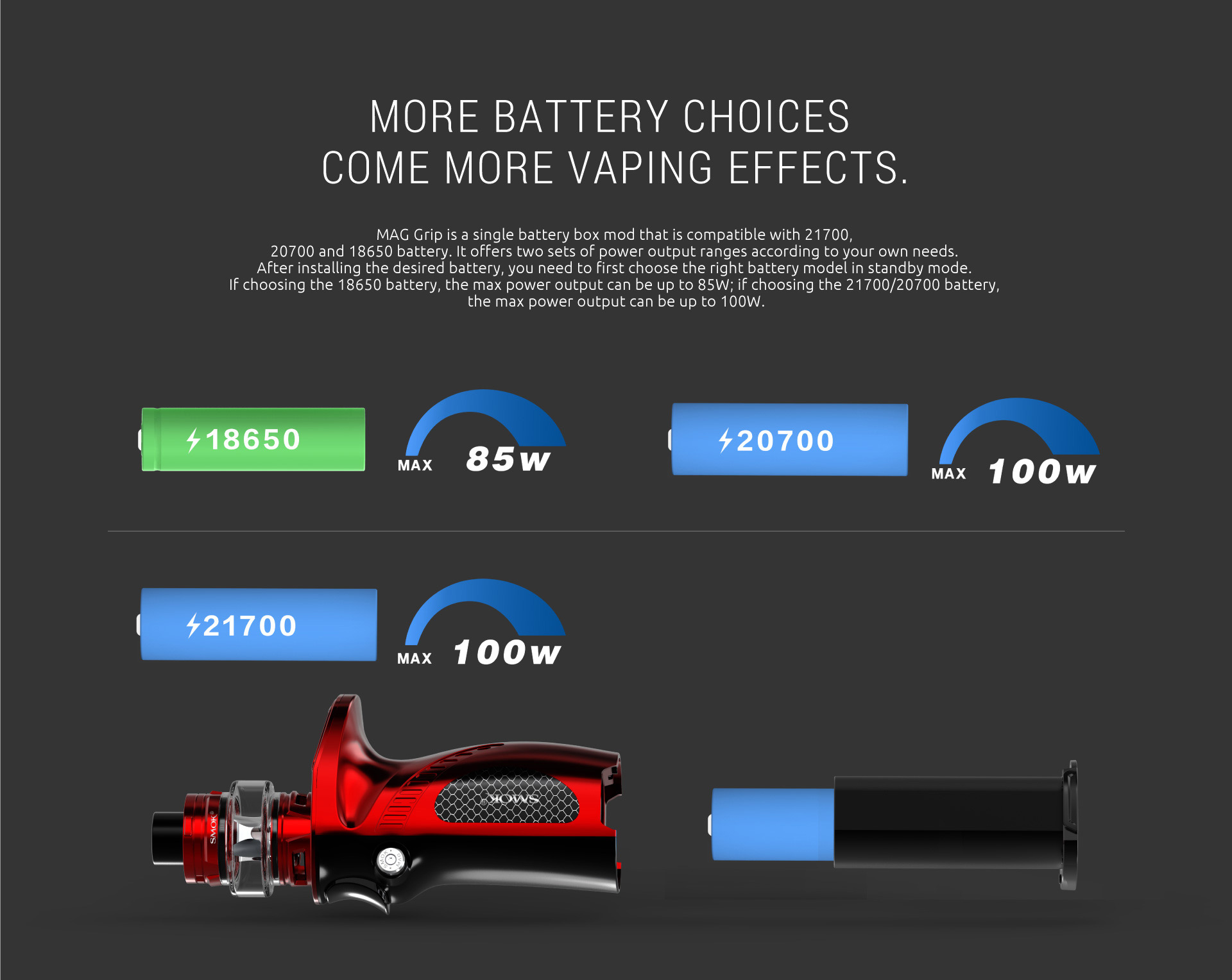 SMOK Mag Grip with More Battery Choices Come More Vaping Effects