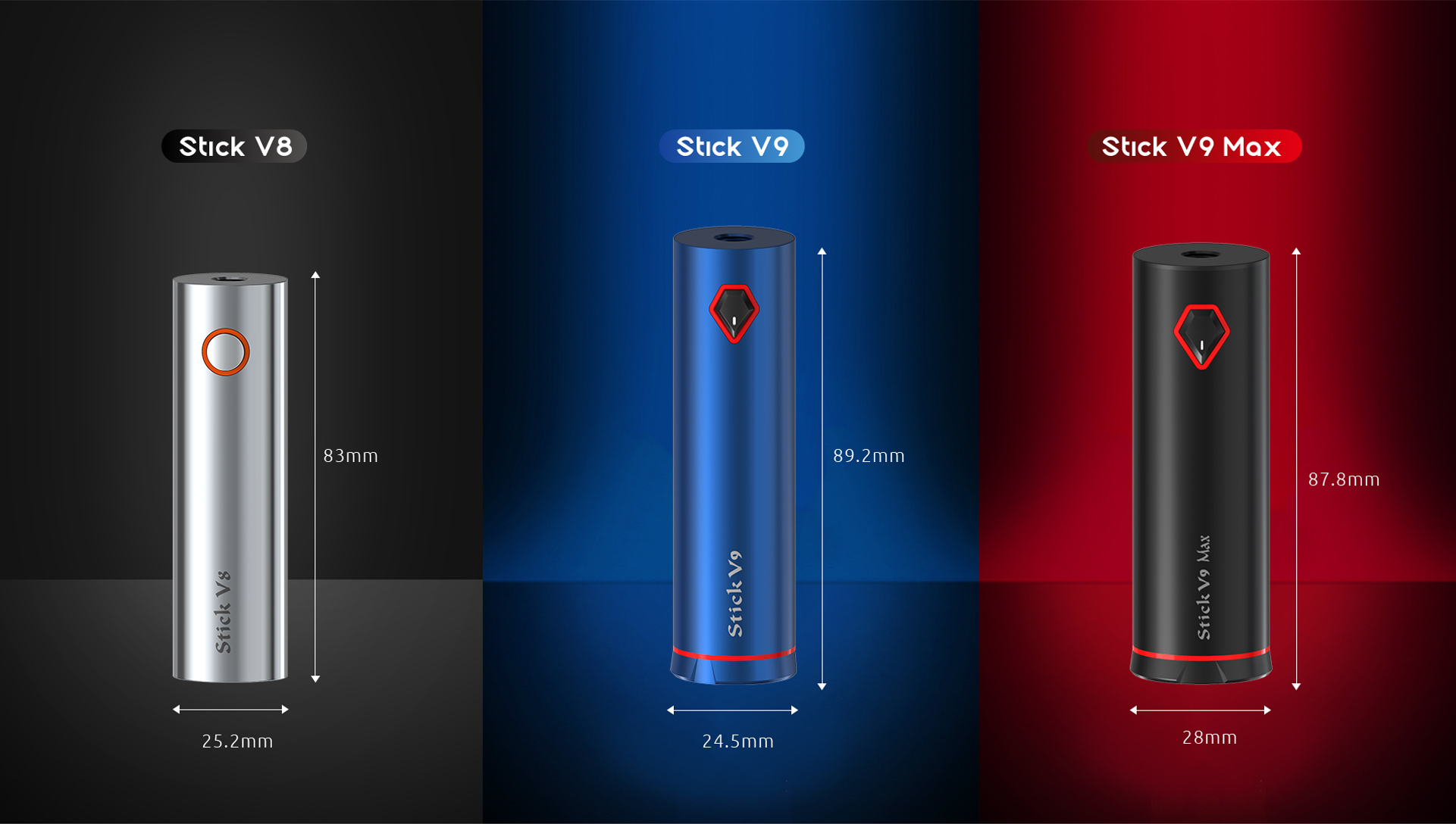 Comparation of SMOK Stick V8&V9&V9 Max Kit