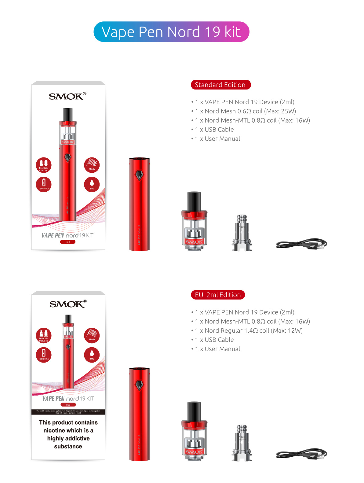 The Kit Includes - SMOK Vape Pen Nord 19 Mod