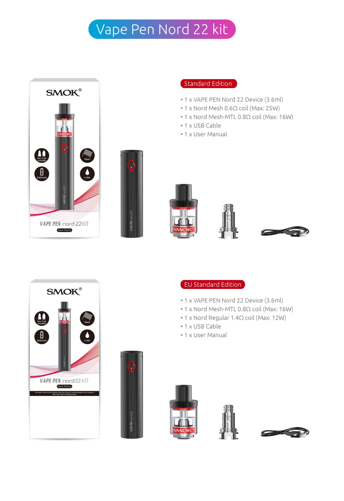 The Kit Includes - SMOK Vape Pen Nord 22 Mod