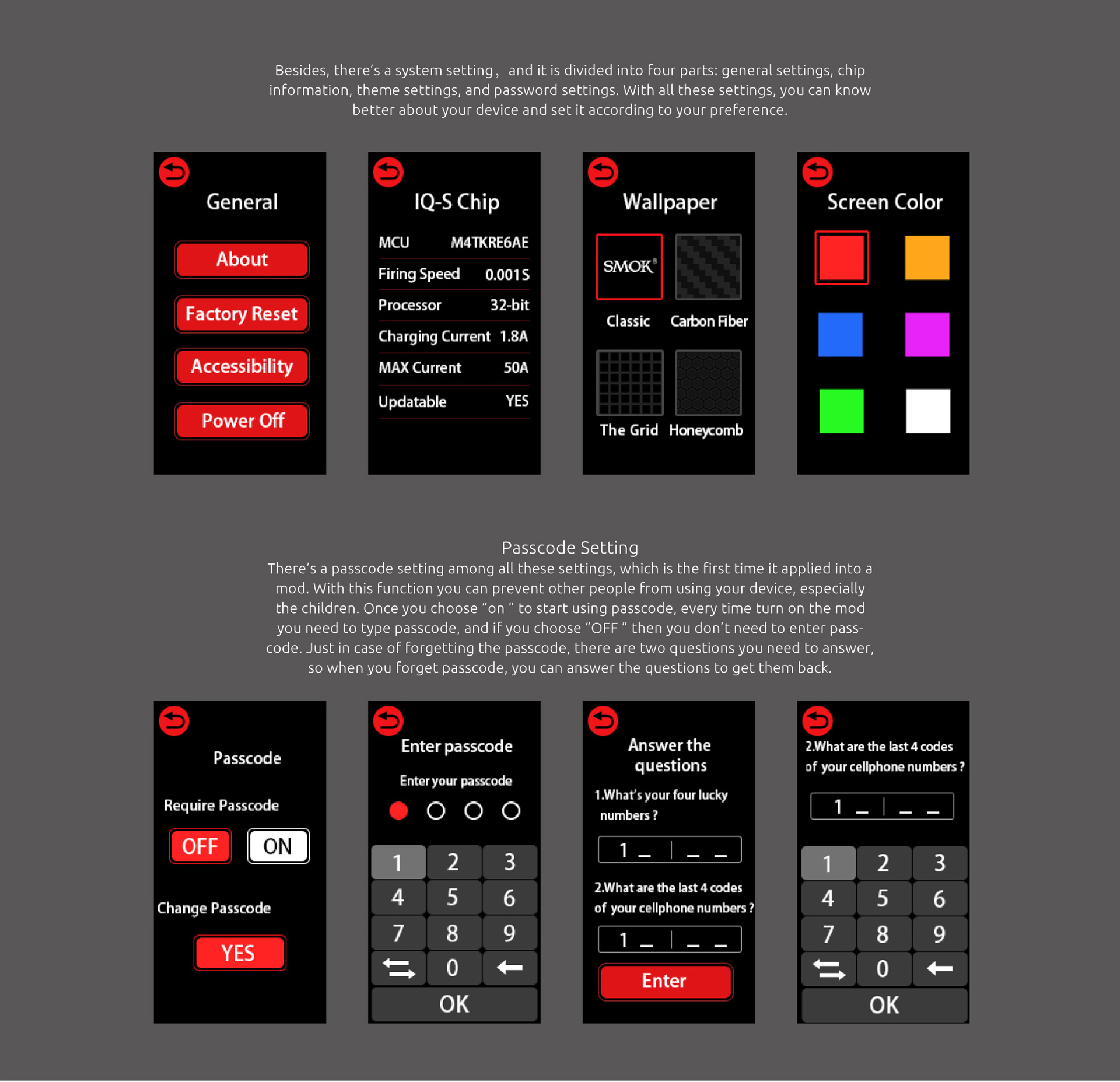 System Setting Interface of SMOK Morph 219 Kit