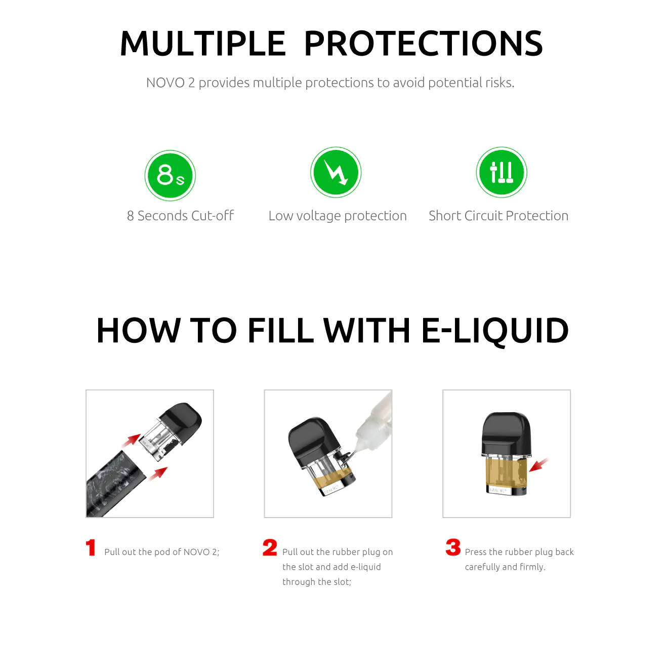 Multiple Protections and E-Liquid Filling Instructions for SMOK NOVO 2 Kit
