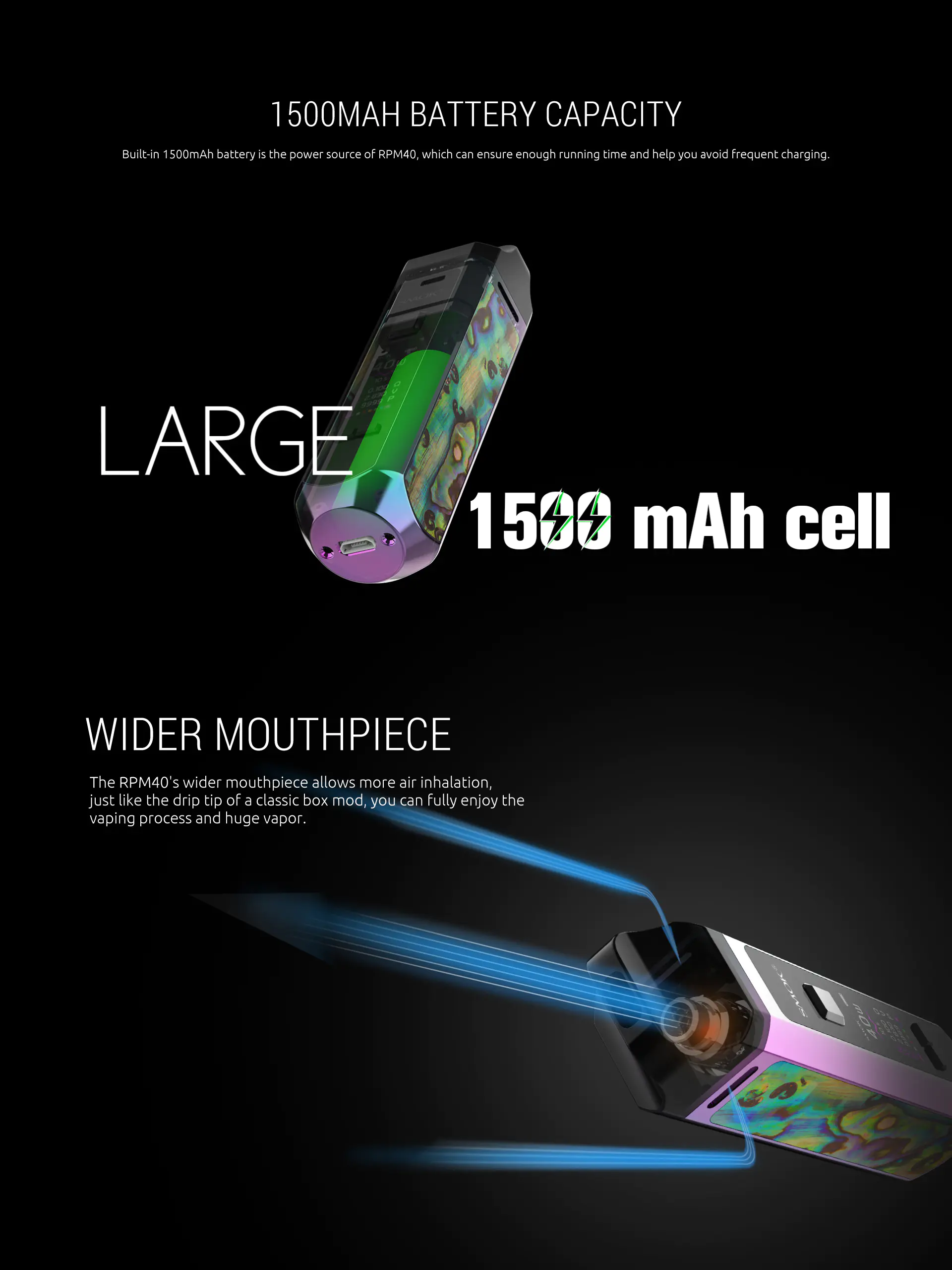 SMOK RPM40 Has a Large Battery Capacity and Wider Mouthpiece